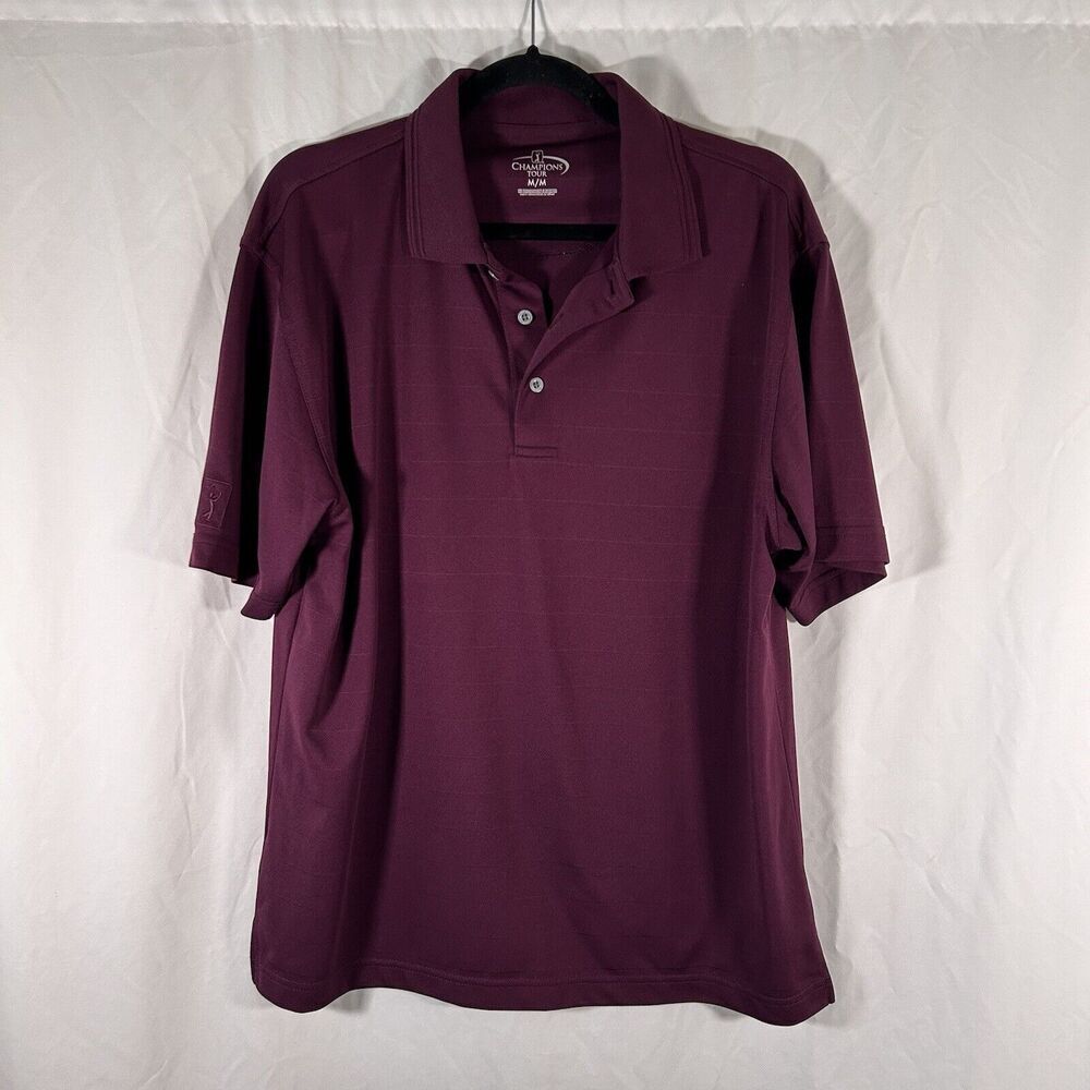 Champions Tour Golf Polo Men's Medium Purple Short Sleeve 1/4 Button Collared